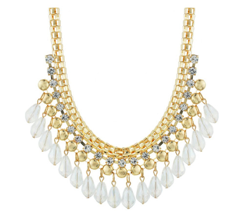 Ожерелье с подвесками из кристаллов, золотых бусин и страз