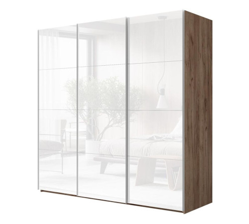 Шкаф-купе 3-дверный Comet 300х240 см дуб крафт табачный, фасады белое стекло