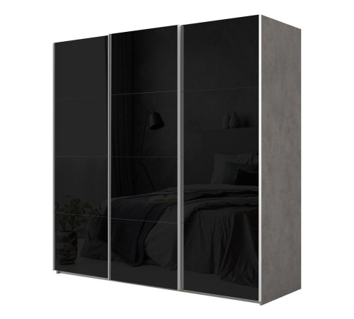 Шкаф-купе 3-дверный Comet 300х240 см бетон светлый, фасады чёрное стекло