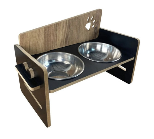 Регулируемая по высоте Kami Concept двойная миска для кошек и собак на деревянной подставке 2х300 мл
