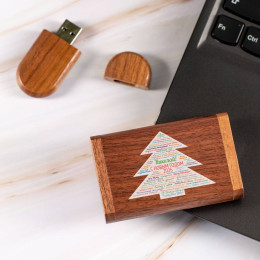 Деревянная флешка в футляре "Новогодняя Ёлка"