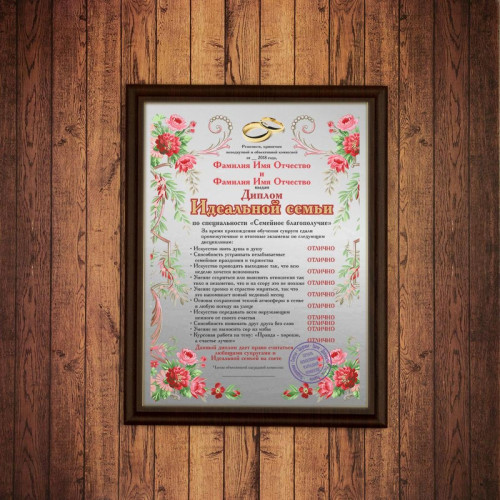 Подарочный диплом (плакетка) *Идеальная семья*
