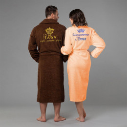 Комплект халатов с именной вышивкой "Царь и Императрица" (коричневый и персик)