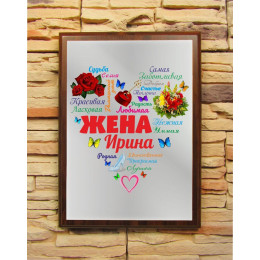 Подарочный диплом (плакетка) «Сердце из слов ЖЕНЕ»