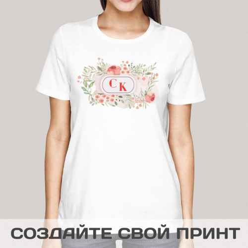 Женская футболка с принтом «Инициалы в цветах»