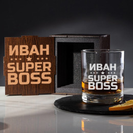 Именной бокал для виски в футляре "Super Boss"