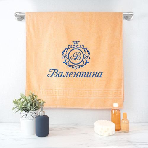 Полотенце 70х140 "Монограмма" именное (персиковое)
