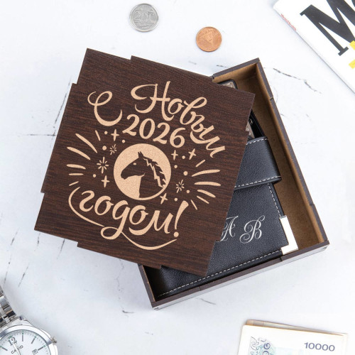 Кошелек-портмоне Статус в подарочном футляре "Год Лошади" с инициалами