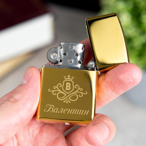 Именная зажигалка "Gold" в футляре-подставке